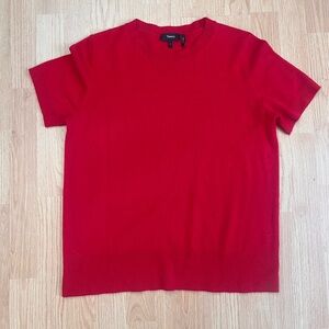Theory cashmere short sleeve sweater tee red large office business quiet luxury